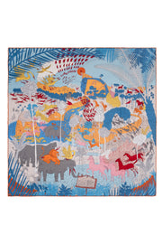 Turuncu Kırmızı Linda Saf Kaşmir Desenli Kare Eşarp 140x140 cm