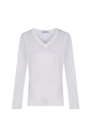 Beyaz Marina İpekli V Yaka Bluz