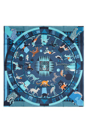 Mavi Lara Saf İpek Desenli Kare Eşarp 90x90 cm