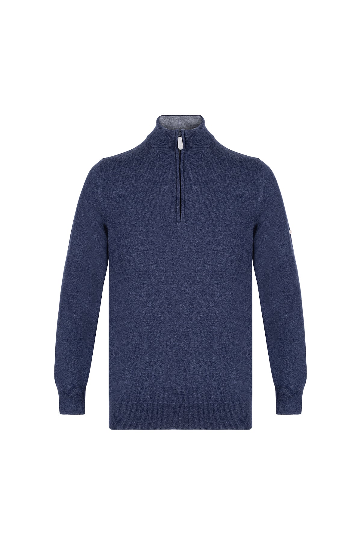 Denim Saf Kaşmir Yarım Balıkçı Yaka Fermuarlı Kazak