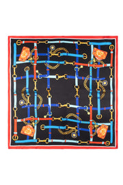 Siyah Kırmızı Laila Saf İpek Desenli Küçük Kare Kare Eşarp 53x53 cm