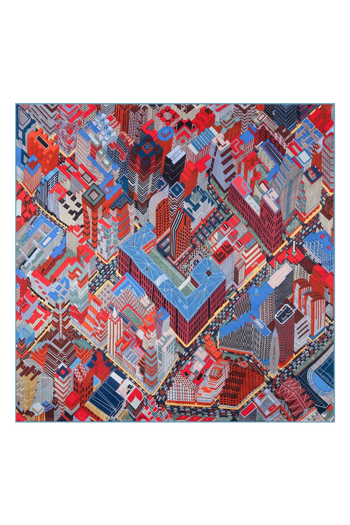 Kırmızı Mavi Lina Saf İpek Baskılı Şal 140x140cm