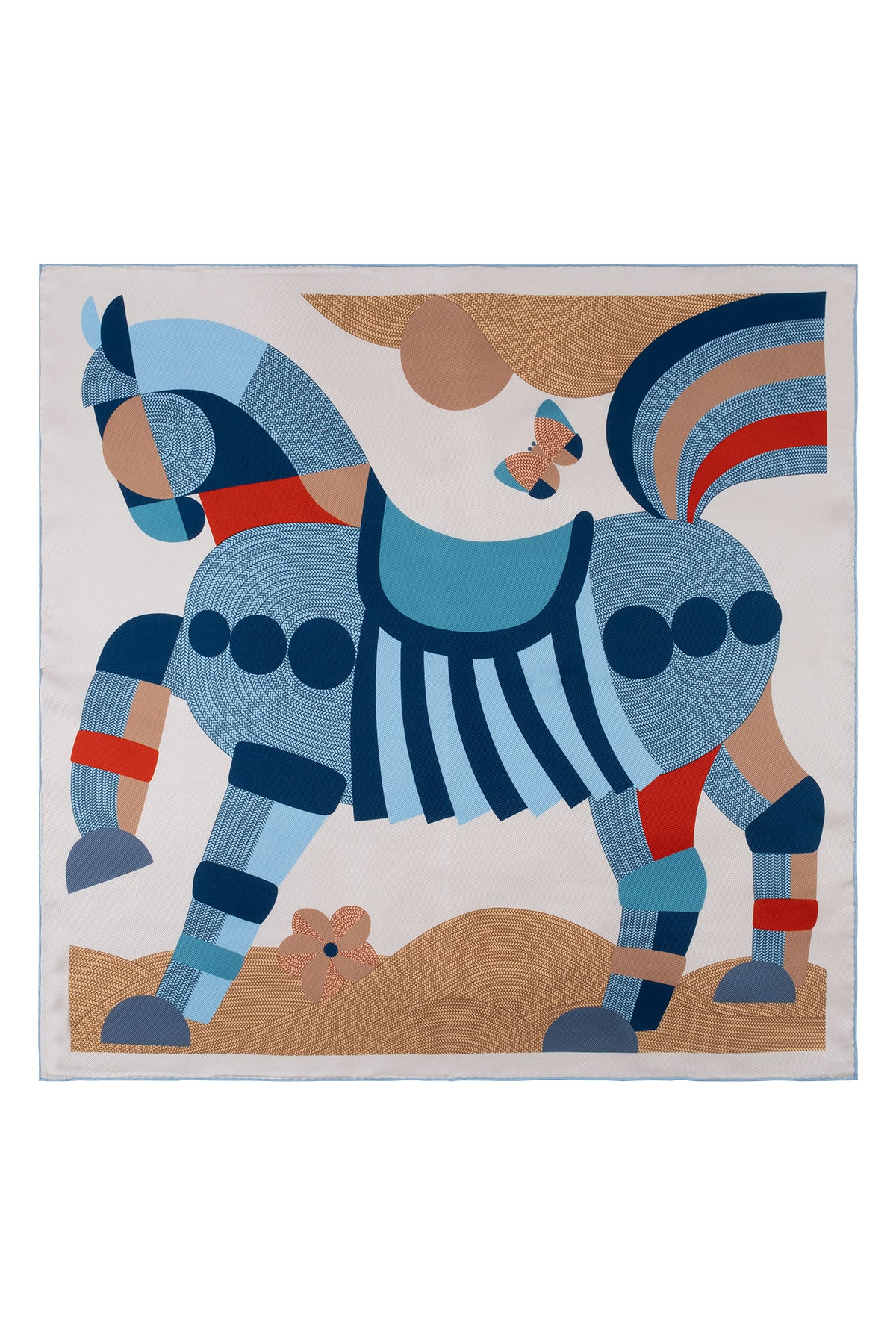 Mavi Lena Saf İpek Roma Çift Taraflı Eşarp 70x70