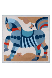 Mavi Lena Saf İpek Roma Çift Taraflı Eşarp 70x70