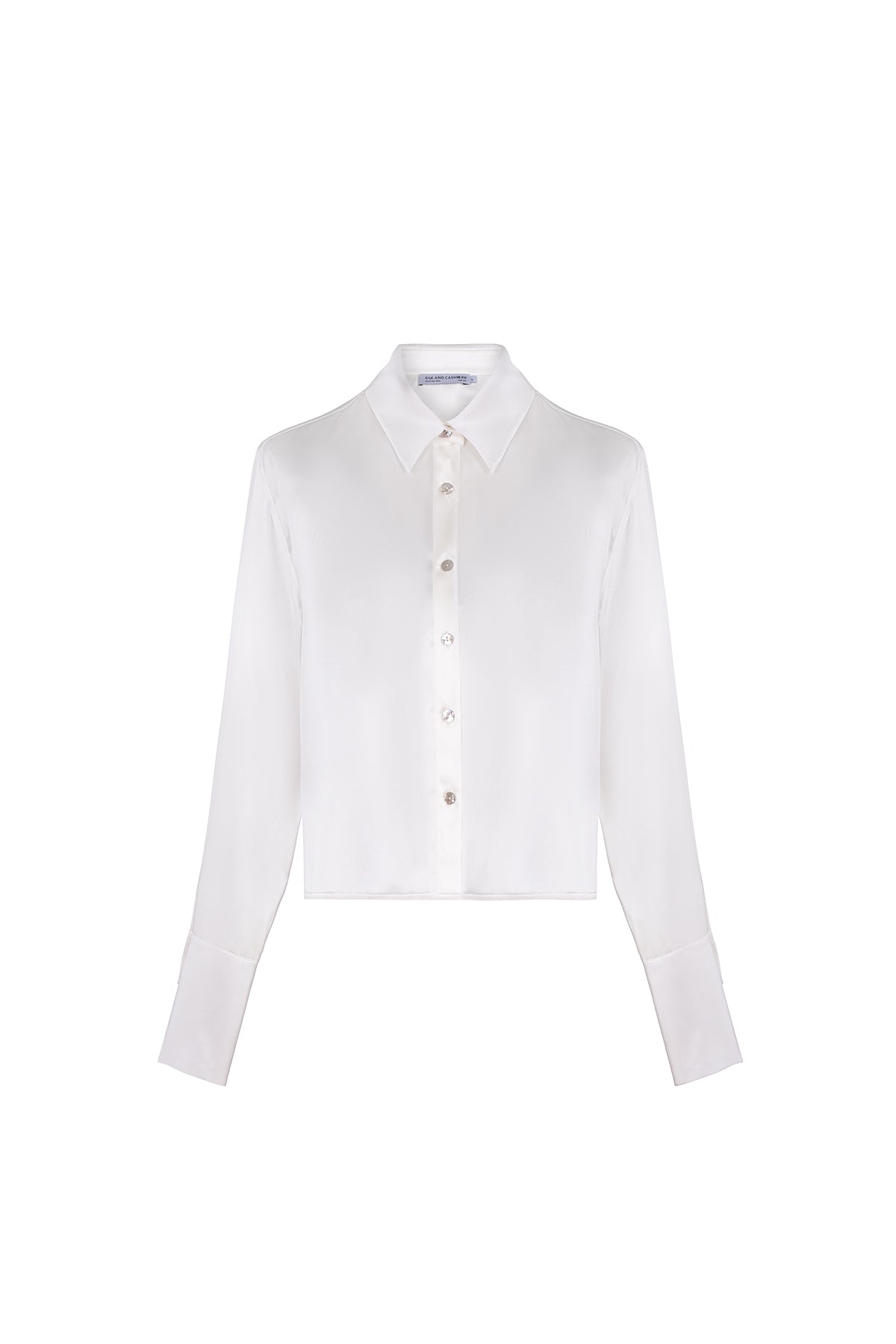 Ekru Astrid Saf İpek Crop Gömlek