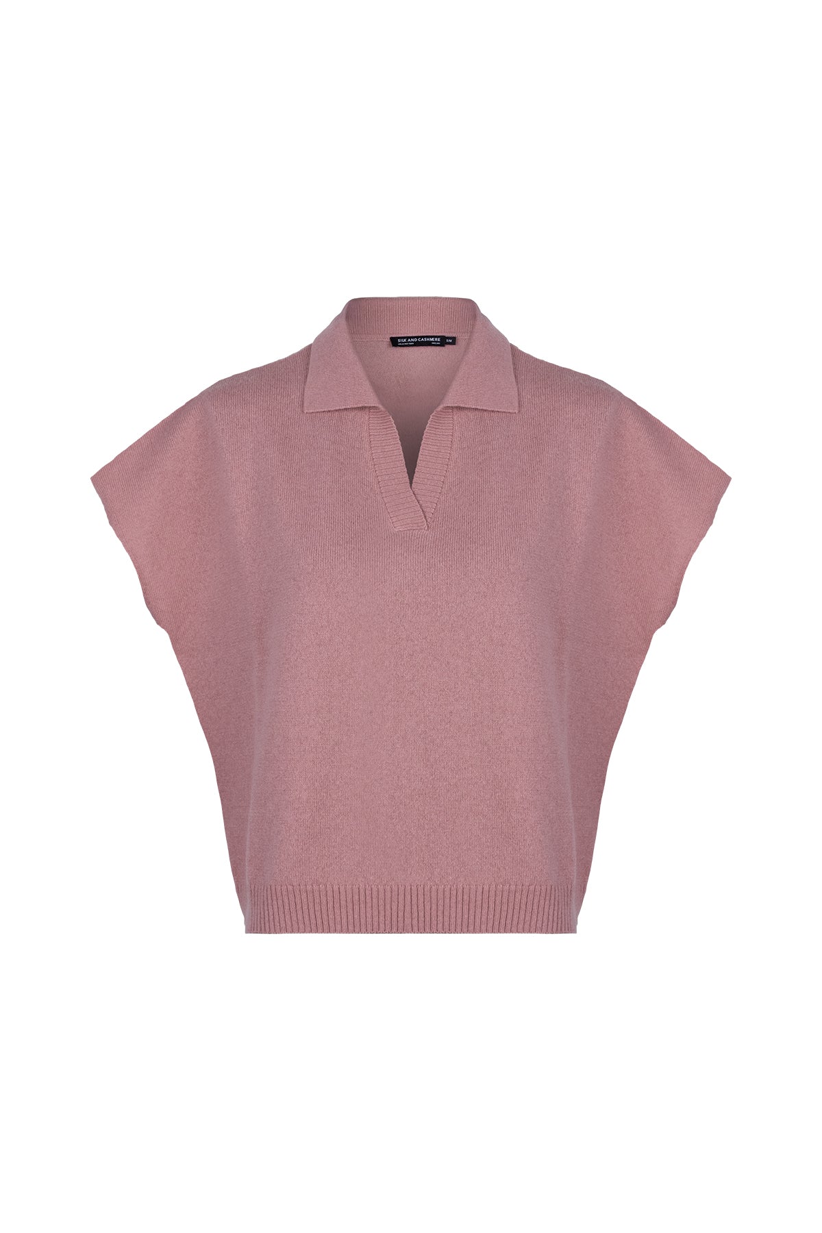 Pastel Pembe Vanessa Saf Kaşmir Kısa Kollu Polo