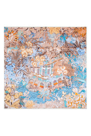 Mavi Sarı Lara Saf İpek Baskılı Eşarp 90x90 cm