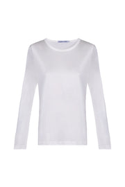 Beyaz Marina İpekli Yuvarlak Yaka Bluz