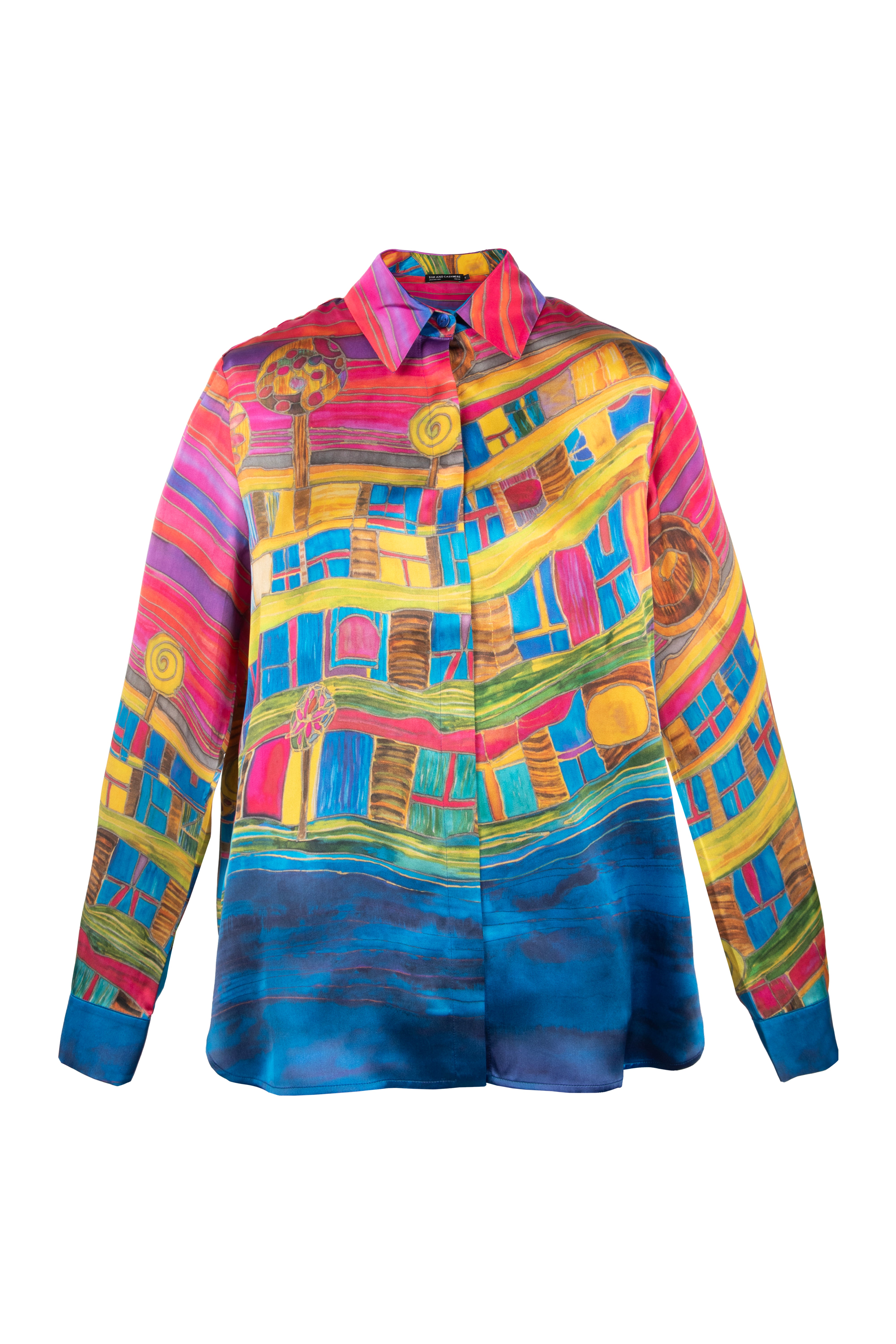 Fuşya Nature İpek Desenli Uzun Kollu Gömlek