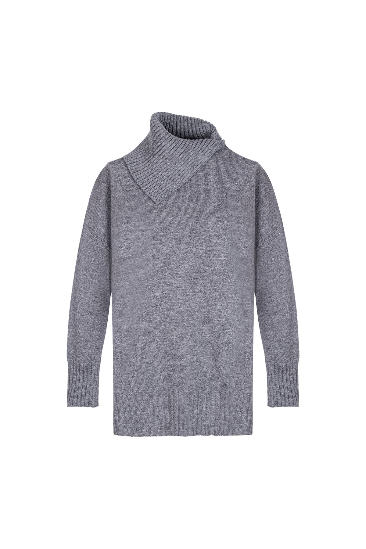 Gri Isabella Saf Kaşmir Balıkçı Yaka Kazak