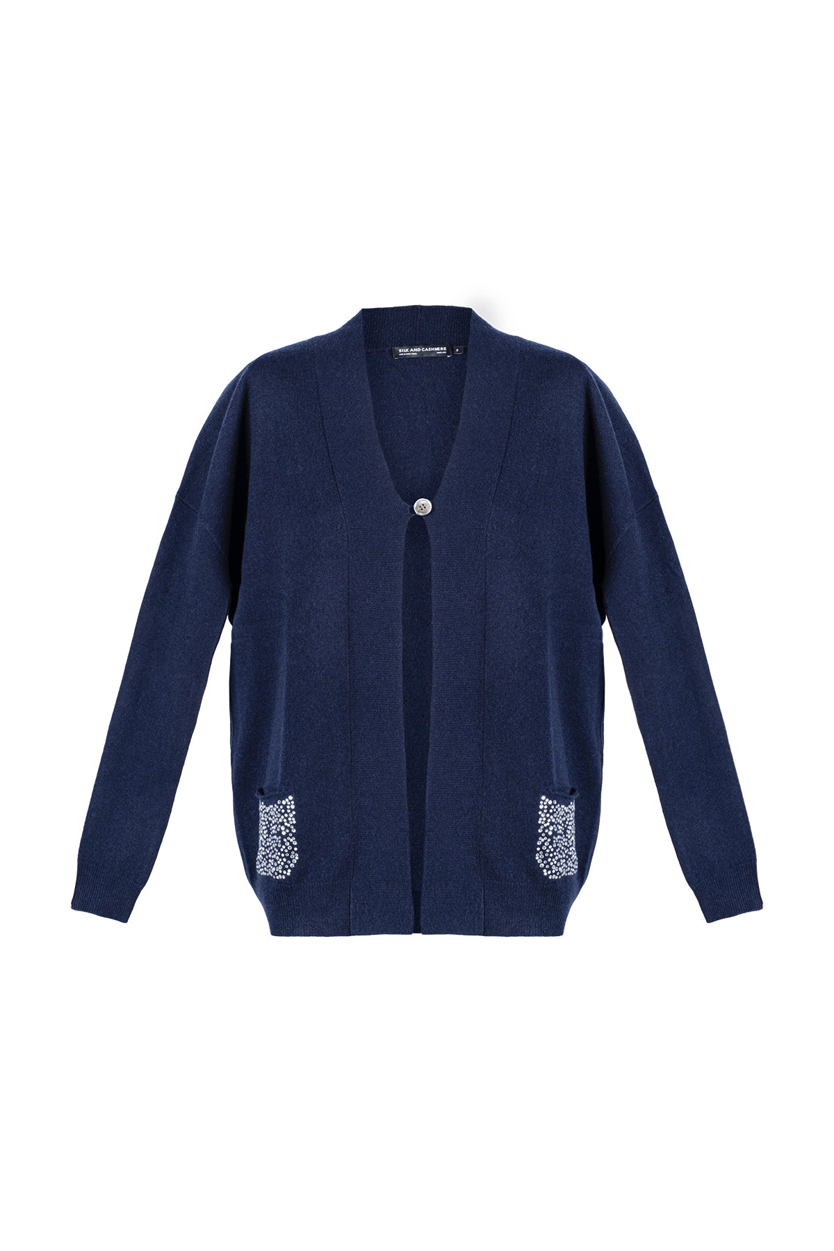 Lacivert Sky Kaşmir Taş Detaylı Hırka