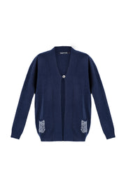 Lacivert Sky Kaşmir Taş Detaylı Hırka