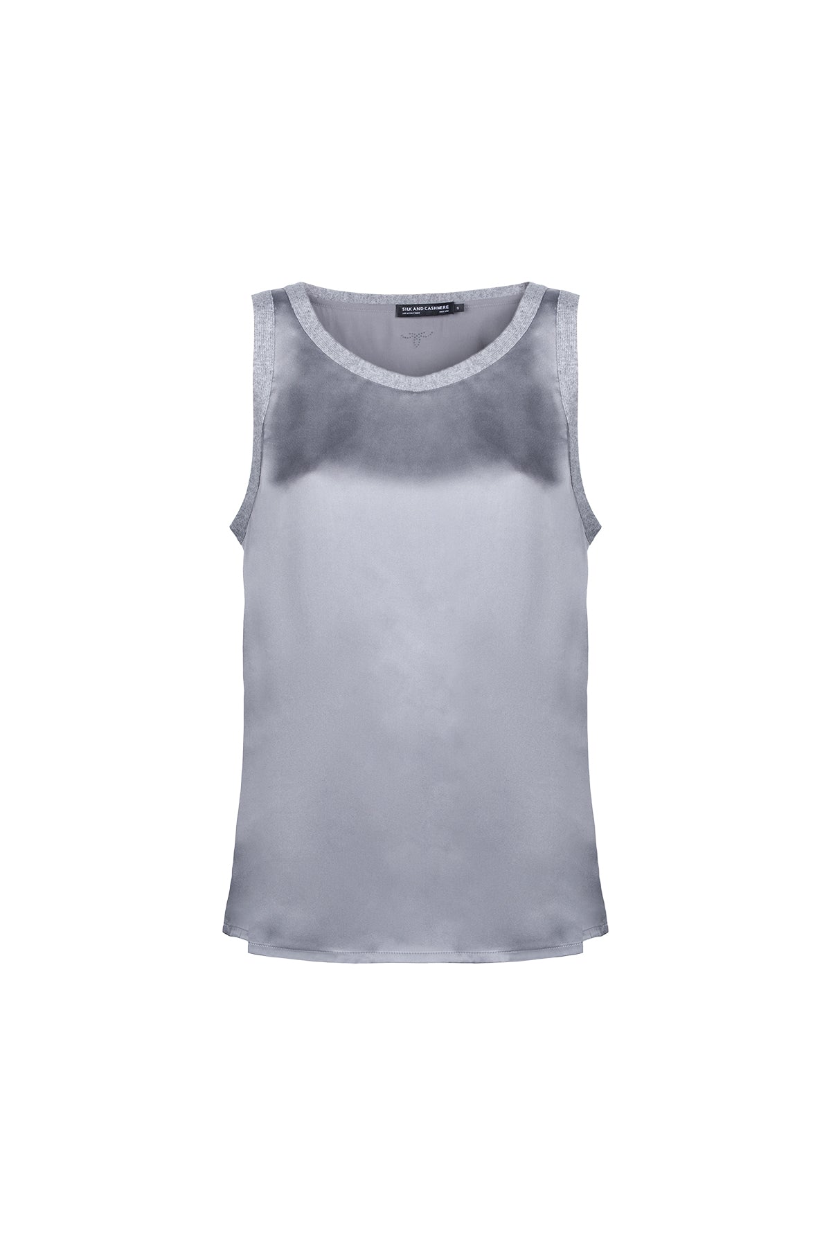 Gri Knit Border İpekli Yuvarlak Yaka Kolsuz Bluz