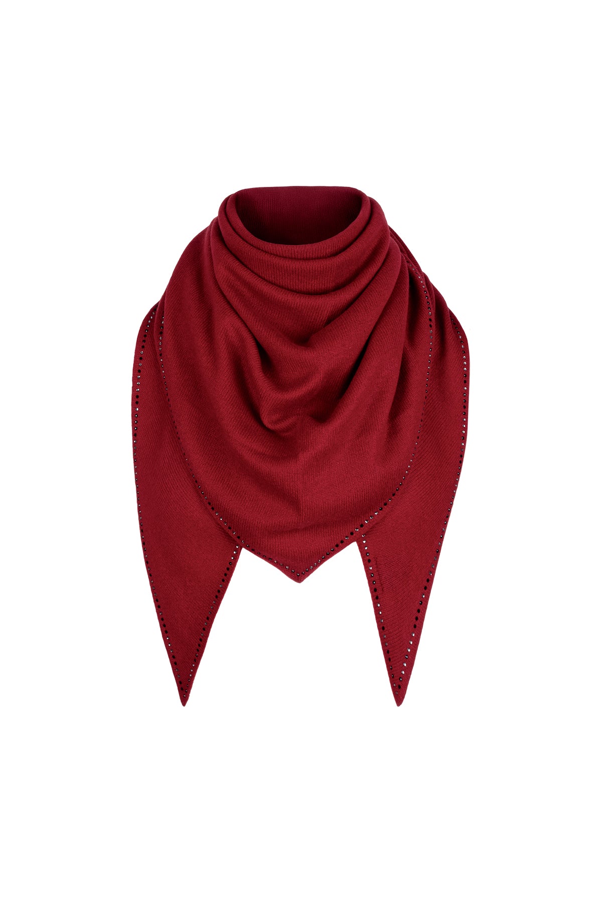 Kırmızı Saf Kaşmir Taşlı Üçgen Şal 105x105x165 cm