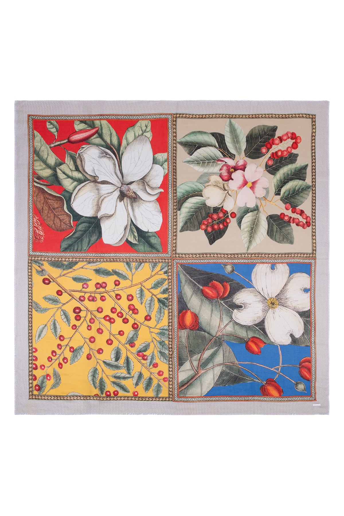 Kırmızı Mavi Jas ipekli Desenli Kare Kare Şal Pareo 140x140 cm