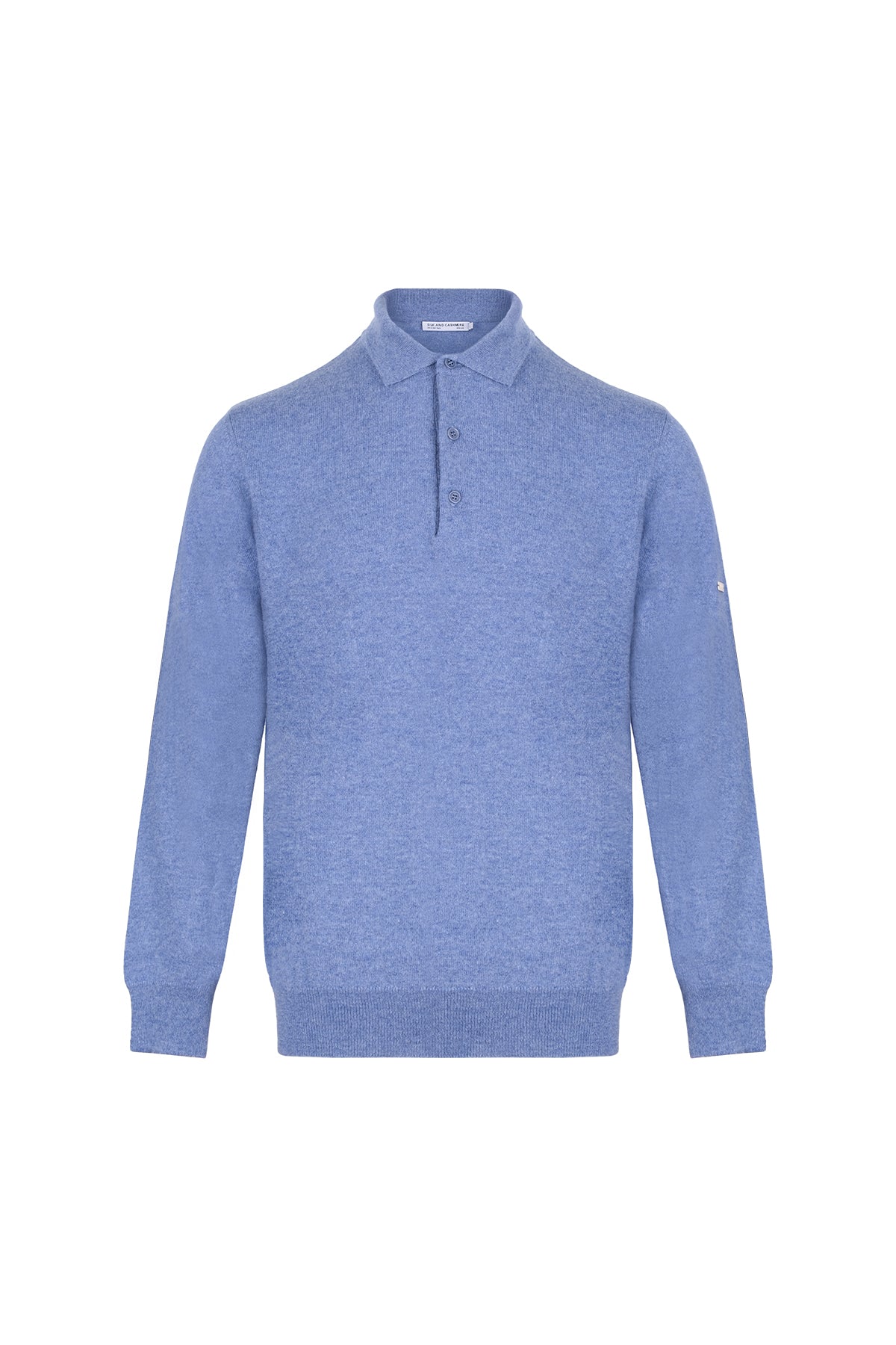 Açık Denim Saf Kaşmir Erkek Polo Kazak