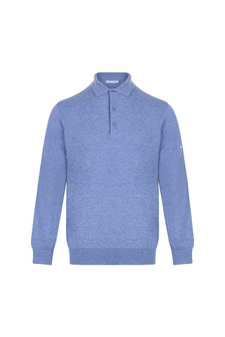Açık Denim Saf Kaşmir Erkek Polo Kazak