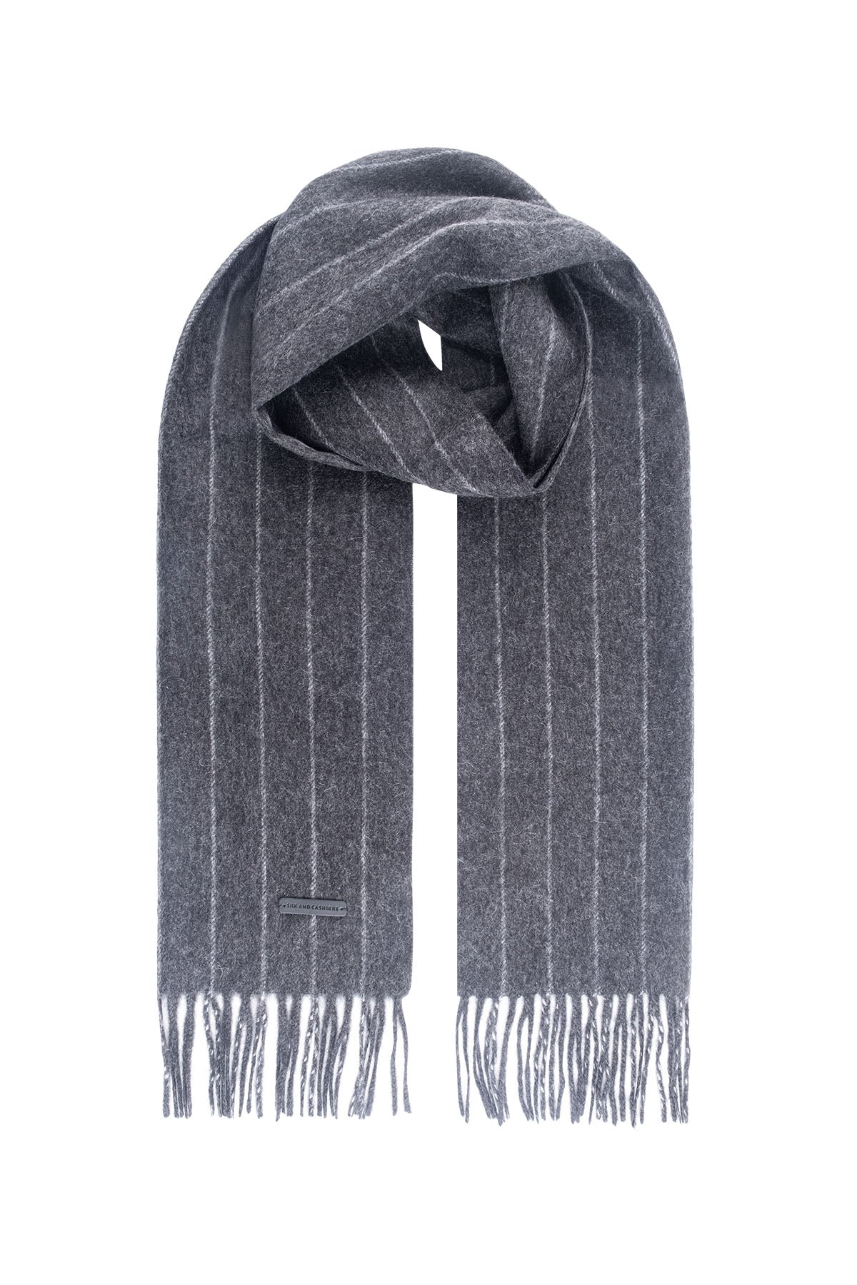 Gri Patrick Saf Kaşmir Çizgili Atkı 30x164 cm