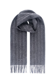 Gri Patrick Saf Kaşmir Çizgili Atkı 30x164 cm