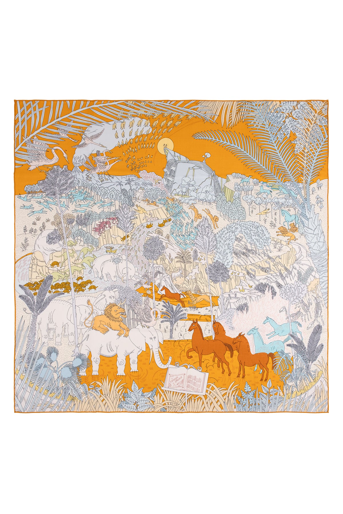 Sarı Linda Saf Kaşmir Baskılı Eşarp 140x 140 cm