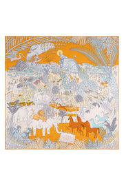 Sarı Linda Saf Kaşmir Baskılı Eşarp 140x 140 cm