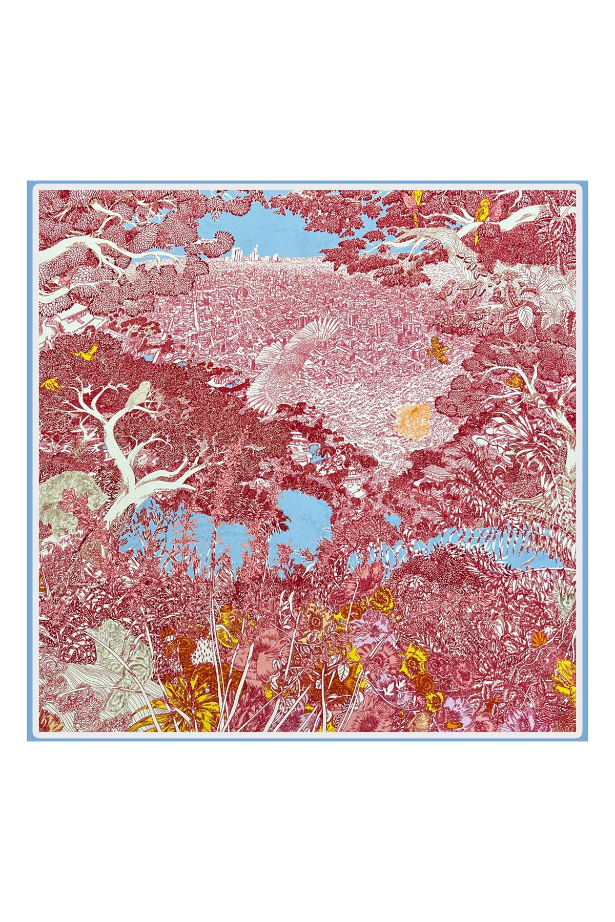 Mavi Lara Saf İpek Roma Çift Taraflı Eşarp 90x90 cm