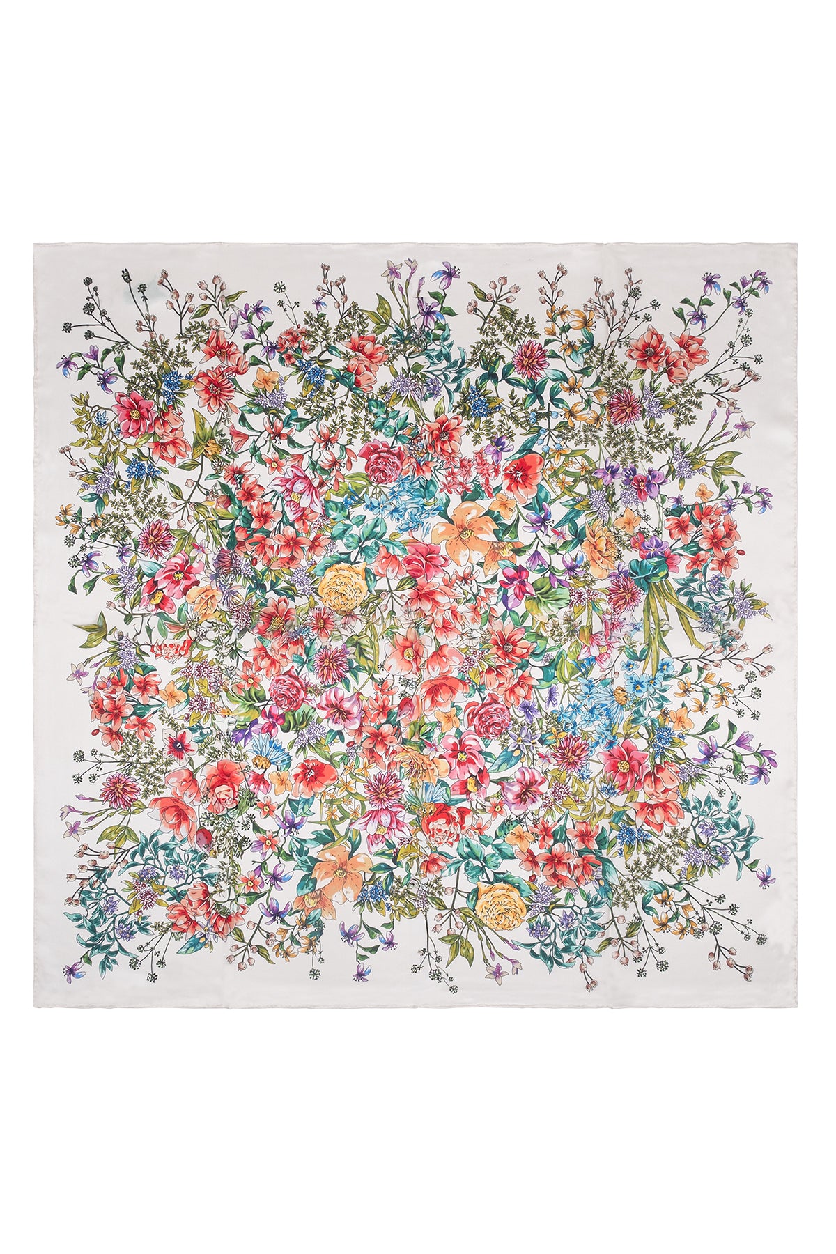 Mercan Lara Saf İpek Desenli Kare Eşarp 90x90cm