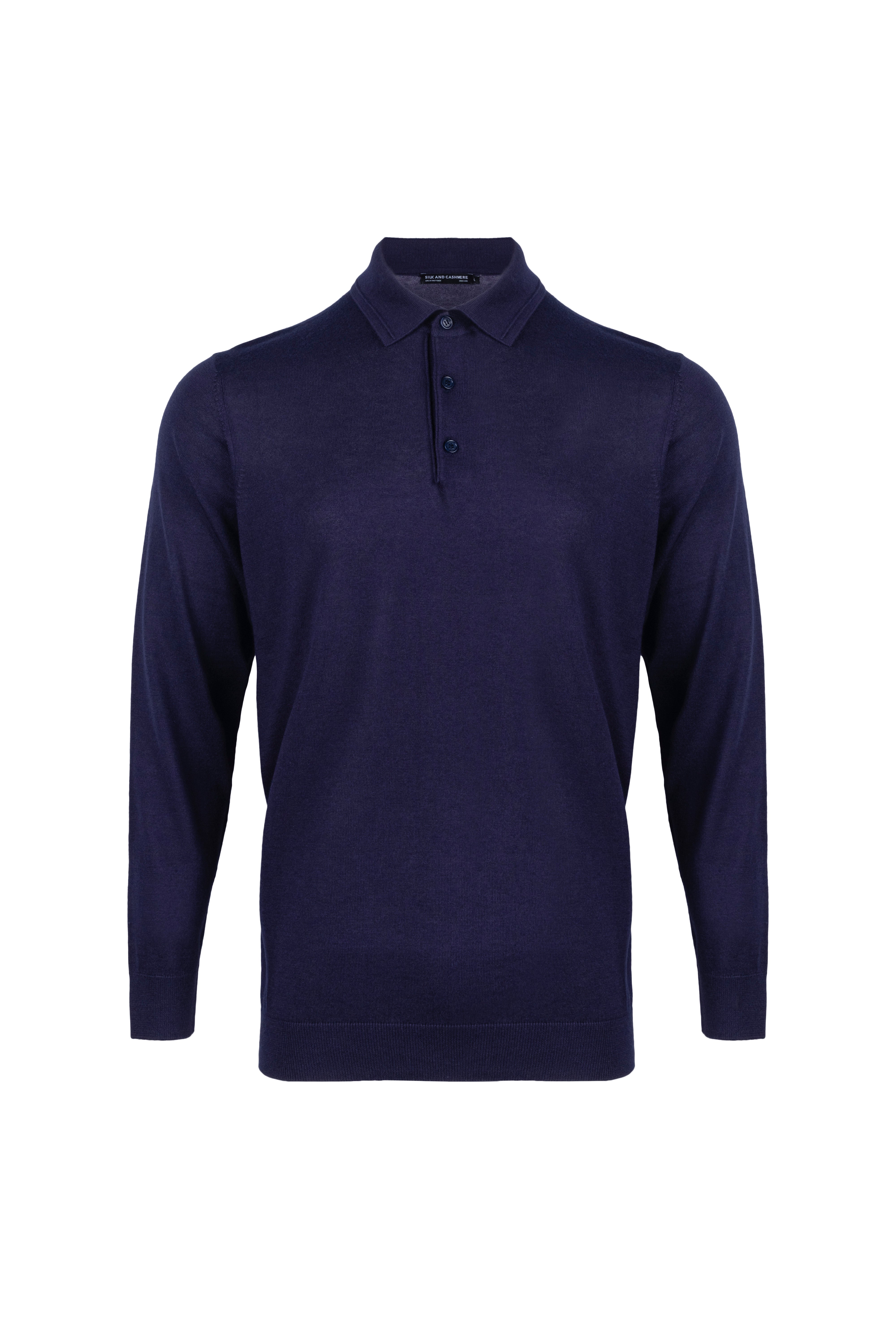 Lacivert Paul İpek Kaşmir Polo Yaka Triko
