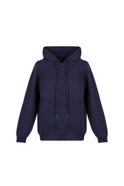 Lacivert Alexia Saf Kaşmir Ribana Kapüşonlu