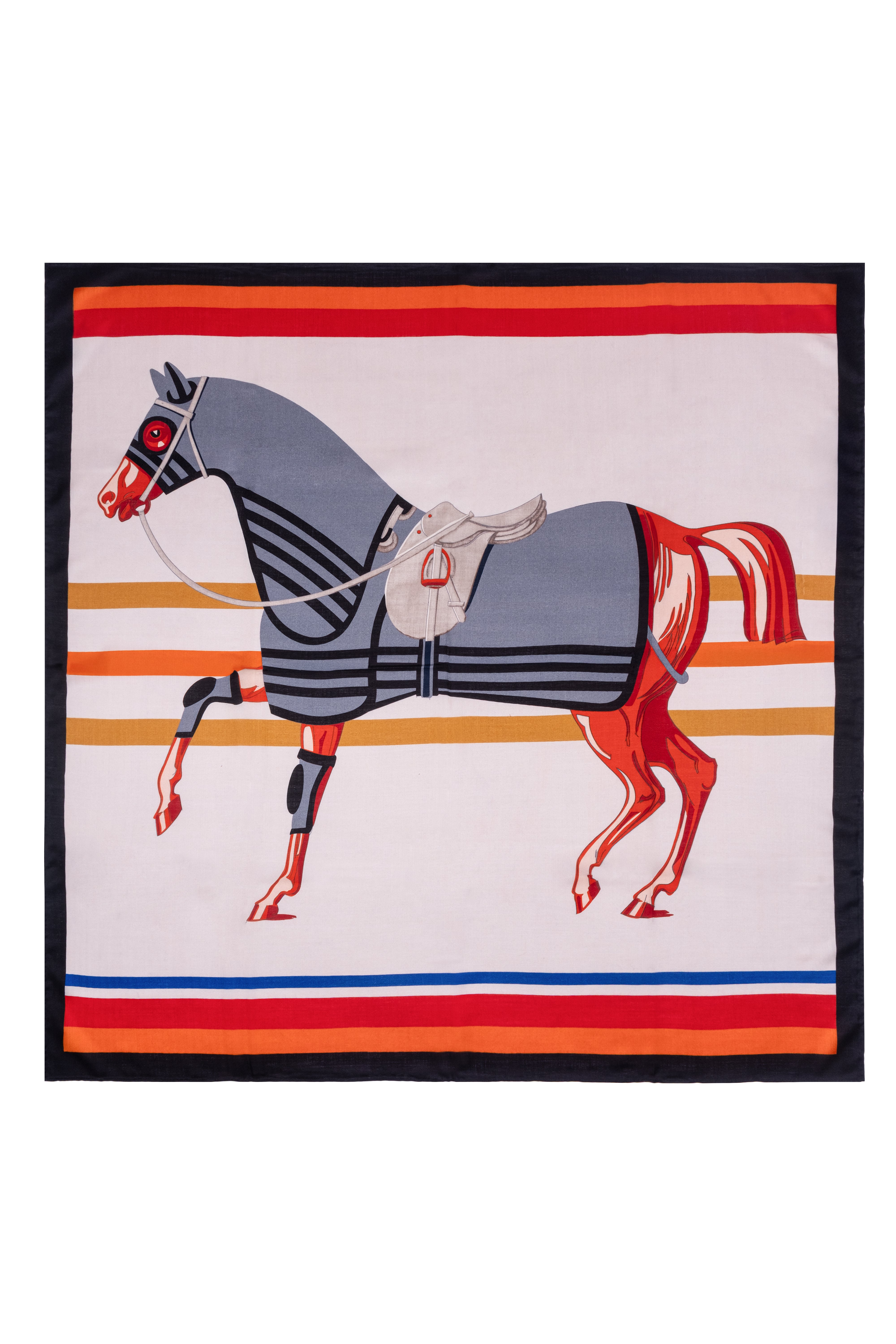 Siyah-Kırmızı Linda Saf Kaşmir Desenli Kare Eşarp 140x140 cm