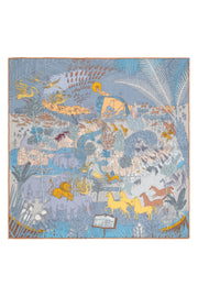 Turuncu Mavi Lea Kaşmir Desenli Kare Eşarp 70x70