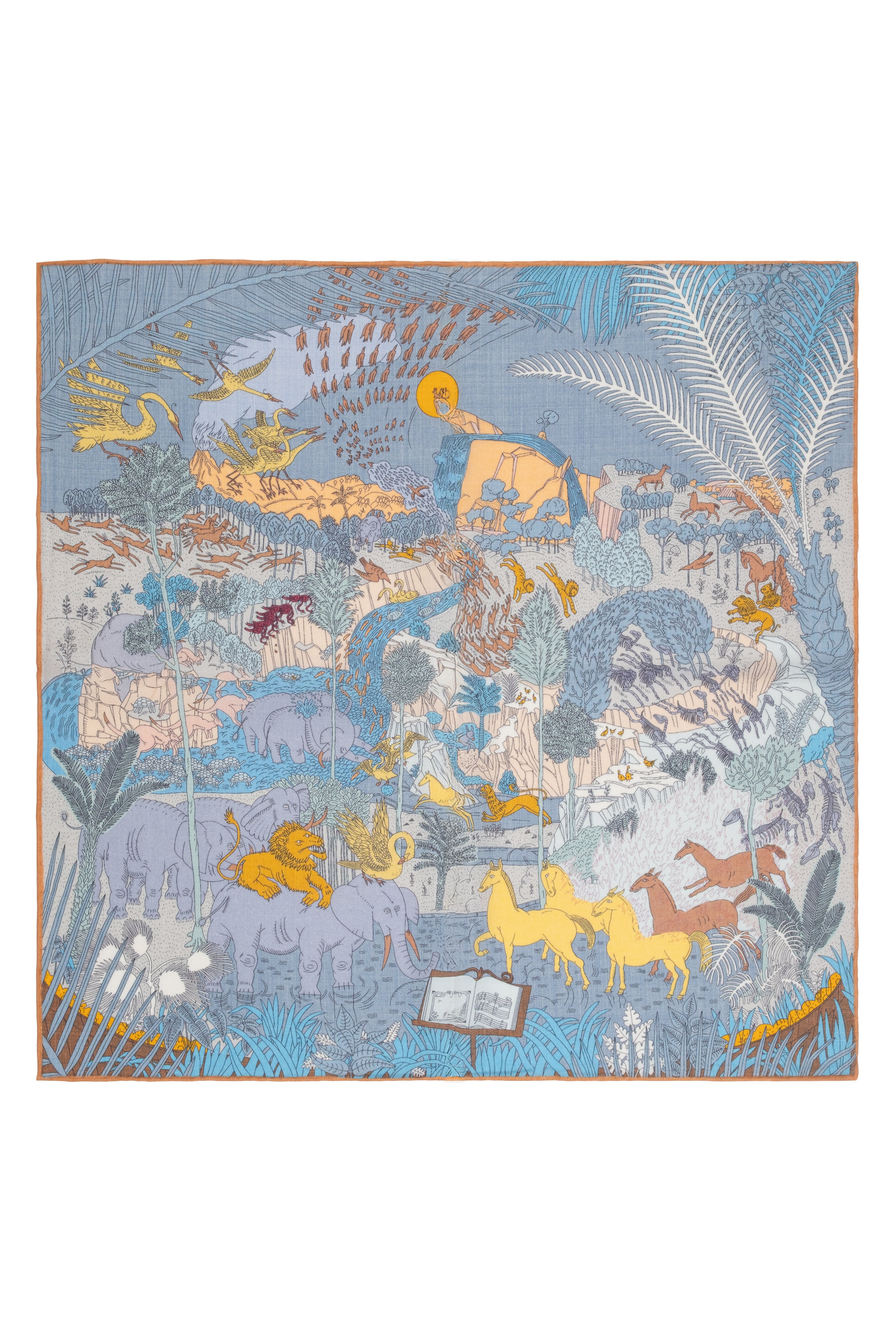 Turuncu Mavi Lea Kaşmir Desenli Kare Eşarp 70x70