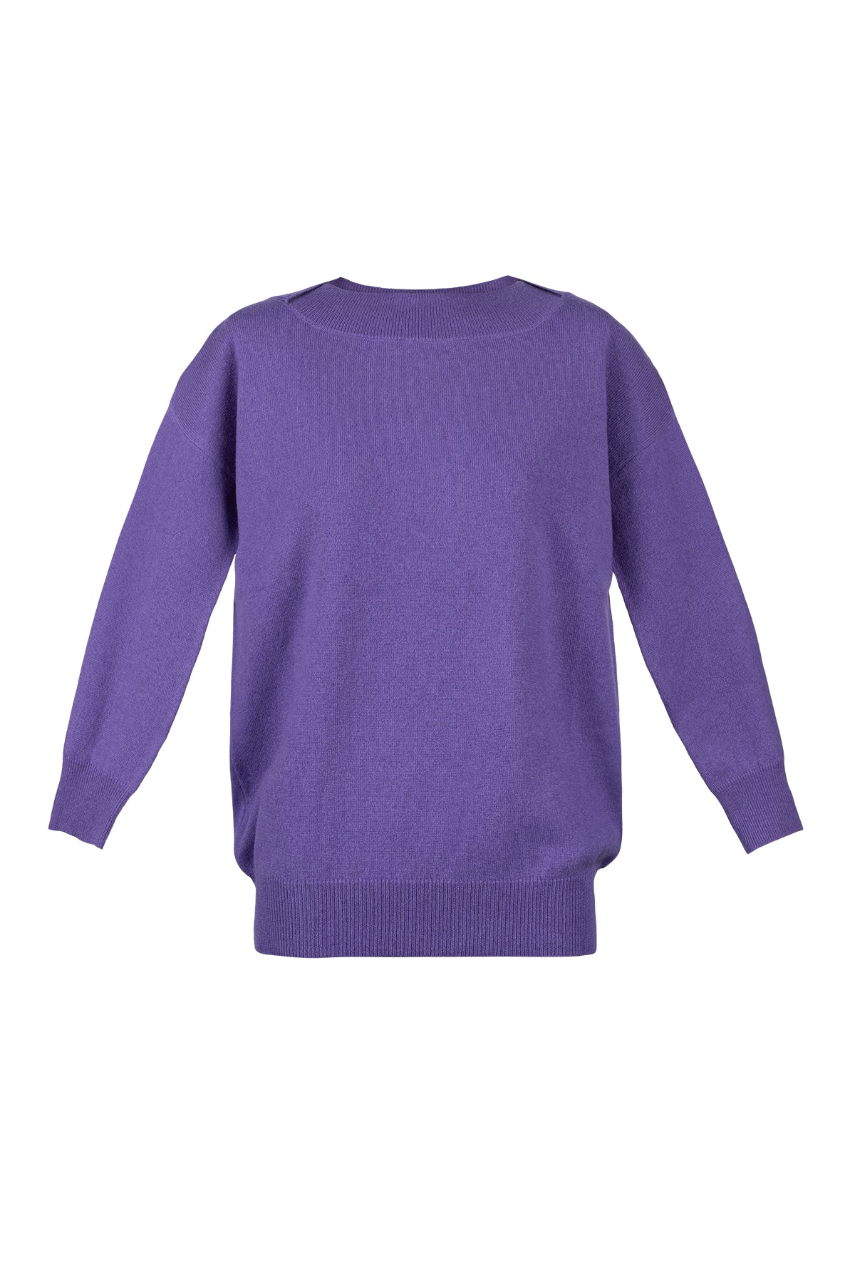 Mor Isabella Saf Kaşmir Kayık Yaka Kazak