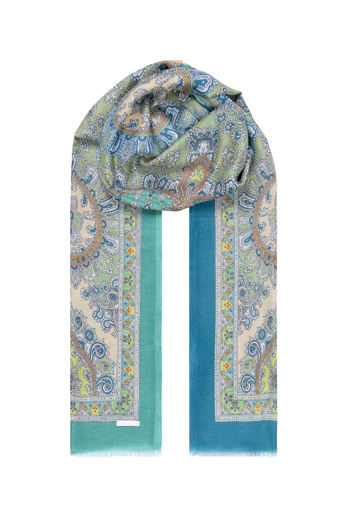 Açık Yeşil Jas İpekli Renkli Desenli Şal 70x180