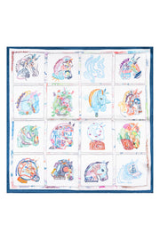 Lacivert Turuncu Laila Saf İpek Kare Eşarp 50x50 cm