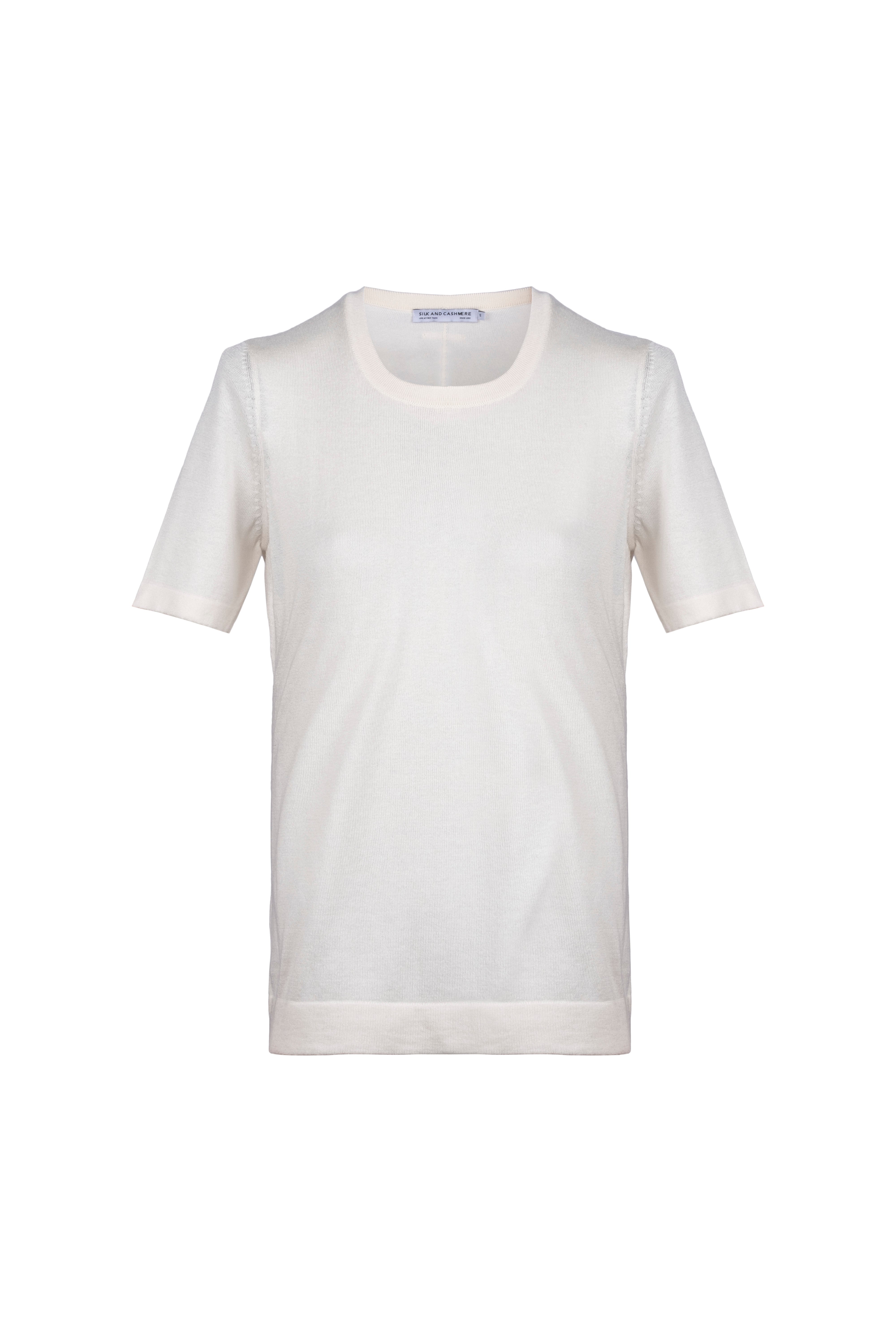 Ekru Zoe İpek Kaşmir Yuvarlak Yaka Kısa Kol Triko