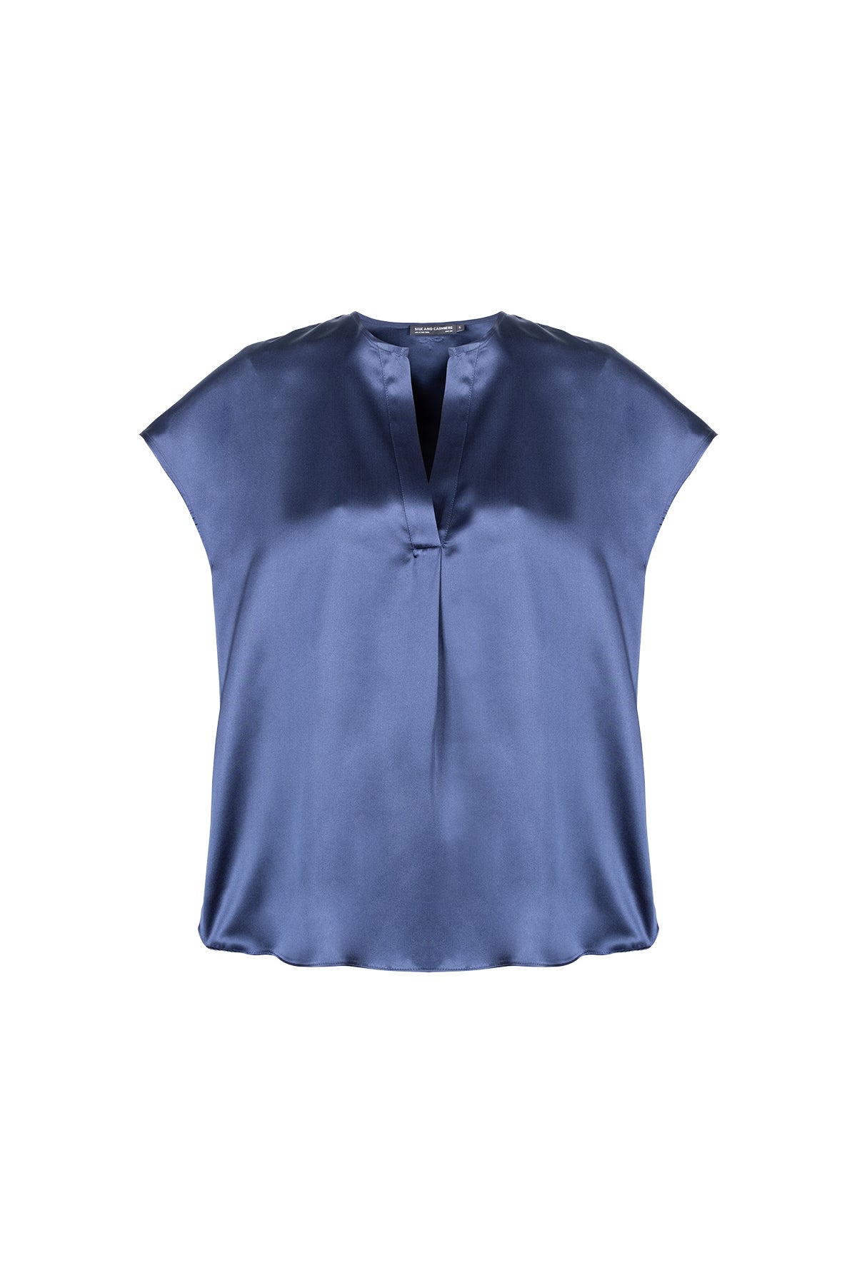 Lacivert Monica Saf İpek V Yaka Kısa Kollu Bluz