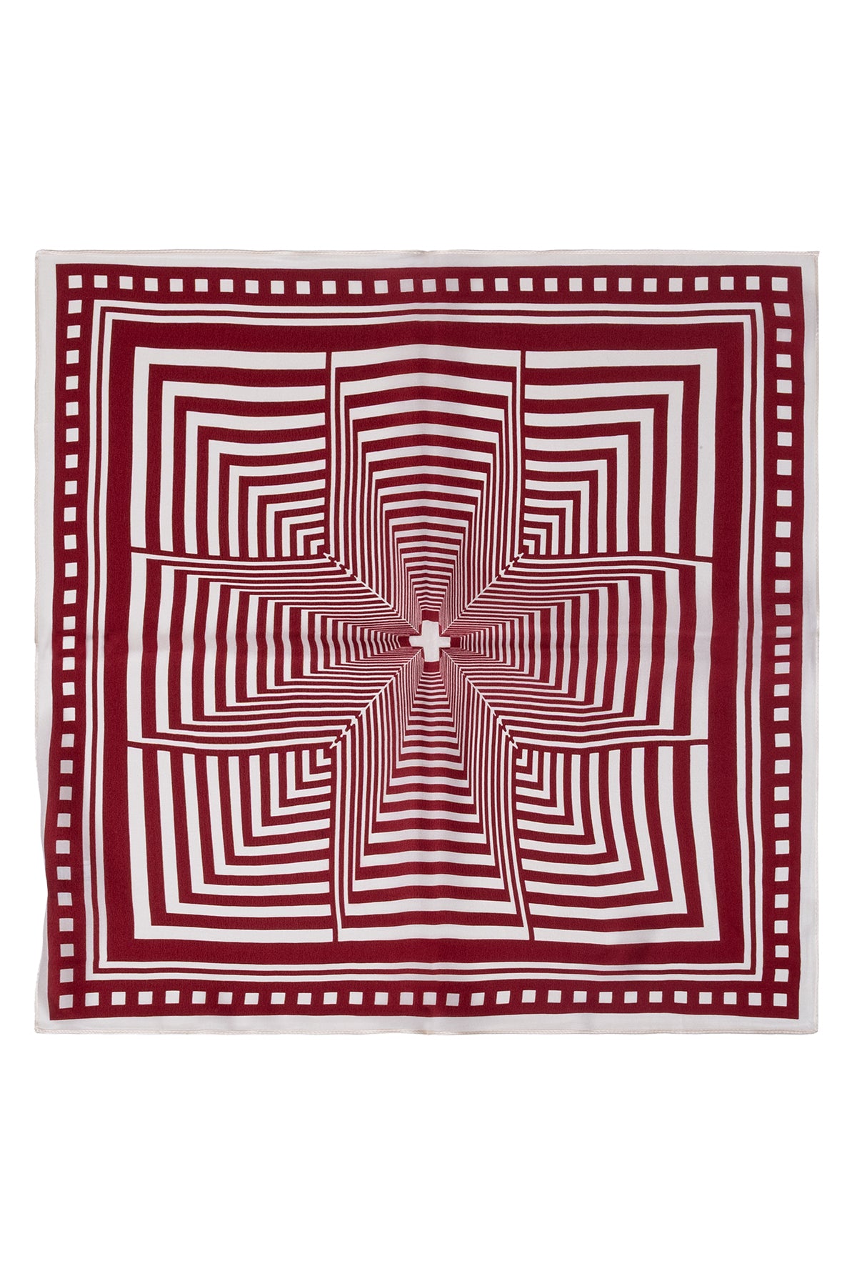 Bordo Beyaz Laila Saf İpek Kare Eşarp 50x50 cm