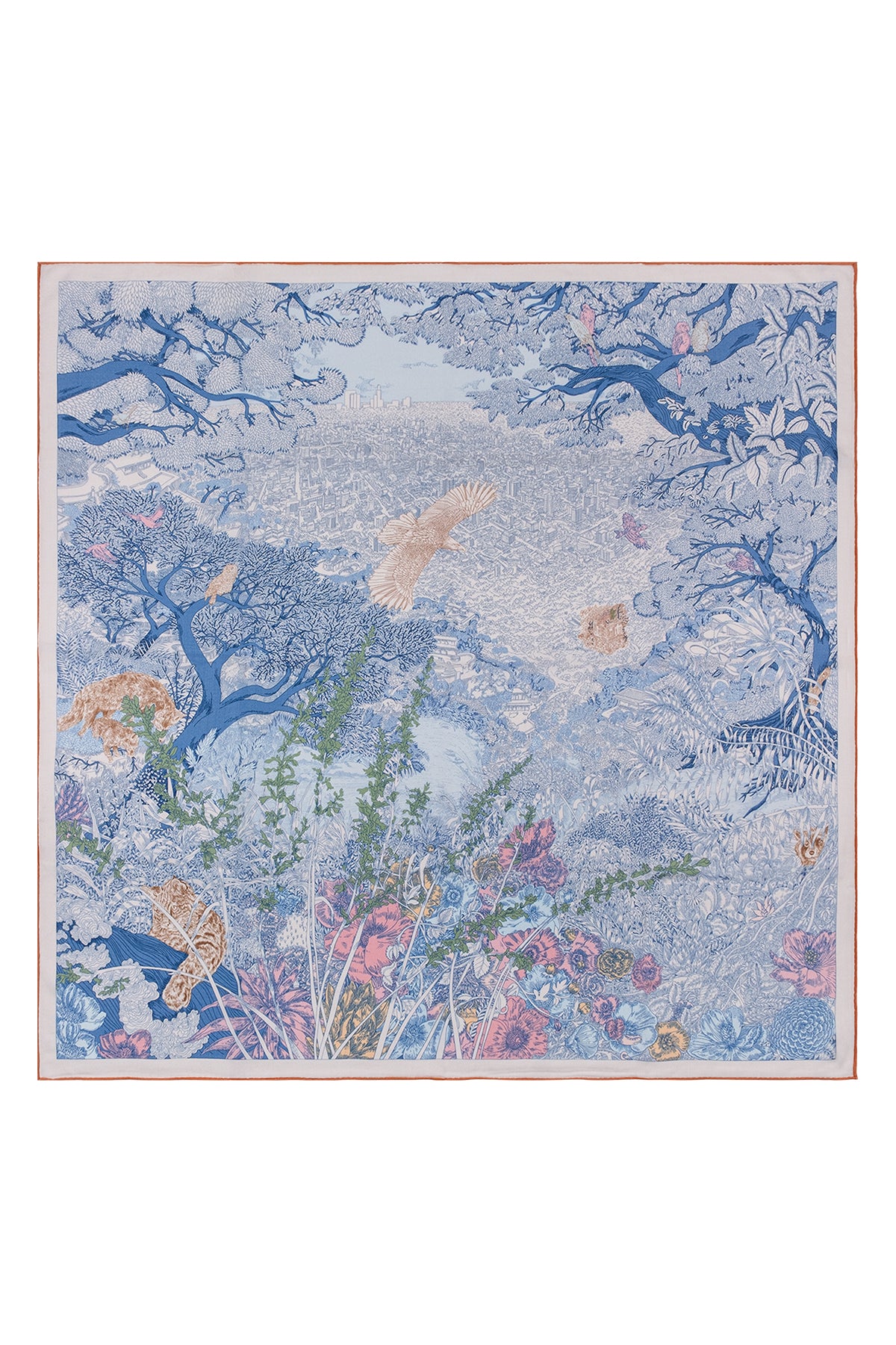 Turuncu Aqua Linda Kaşmir Desenli Kare Eşarp 140x140  cm