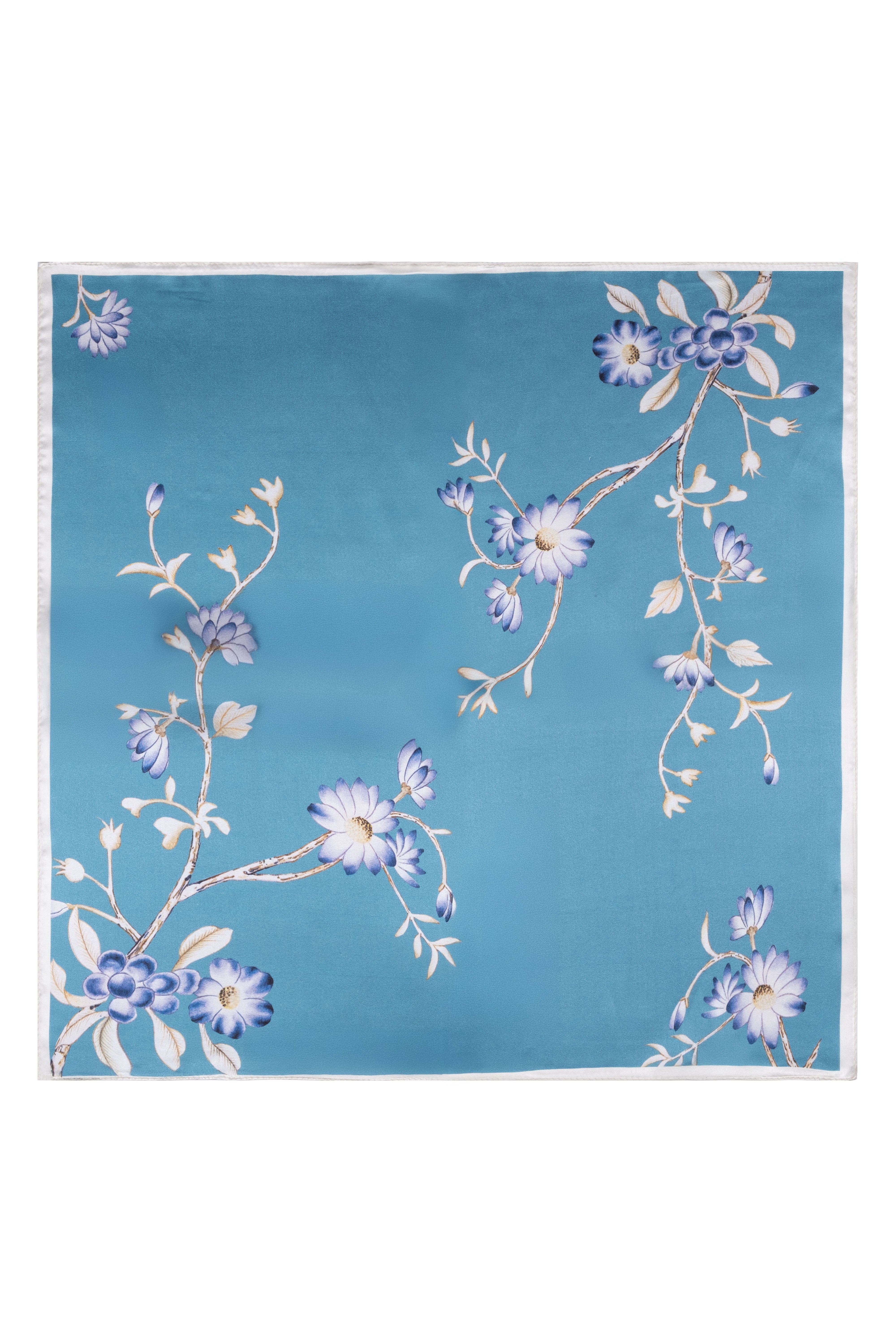 Mavi Bej Laila Saf İpek Kare Eşarp 50x50 cm