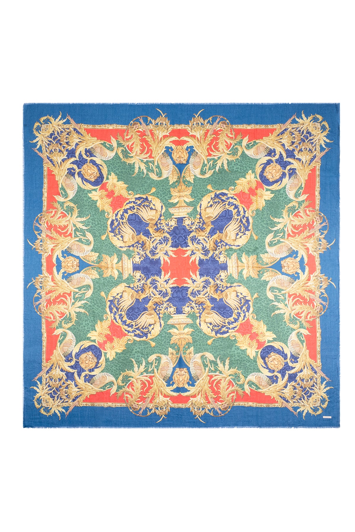 Yeşil Jas Desenli Kare Şal 140x140 cm