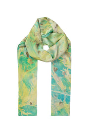 Yeşil Saf İpek El Baskısı Ekolojik Şal 90 x 200 cm