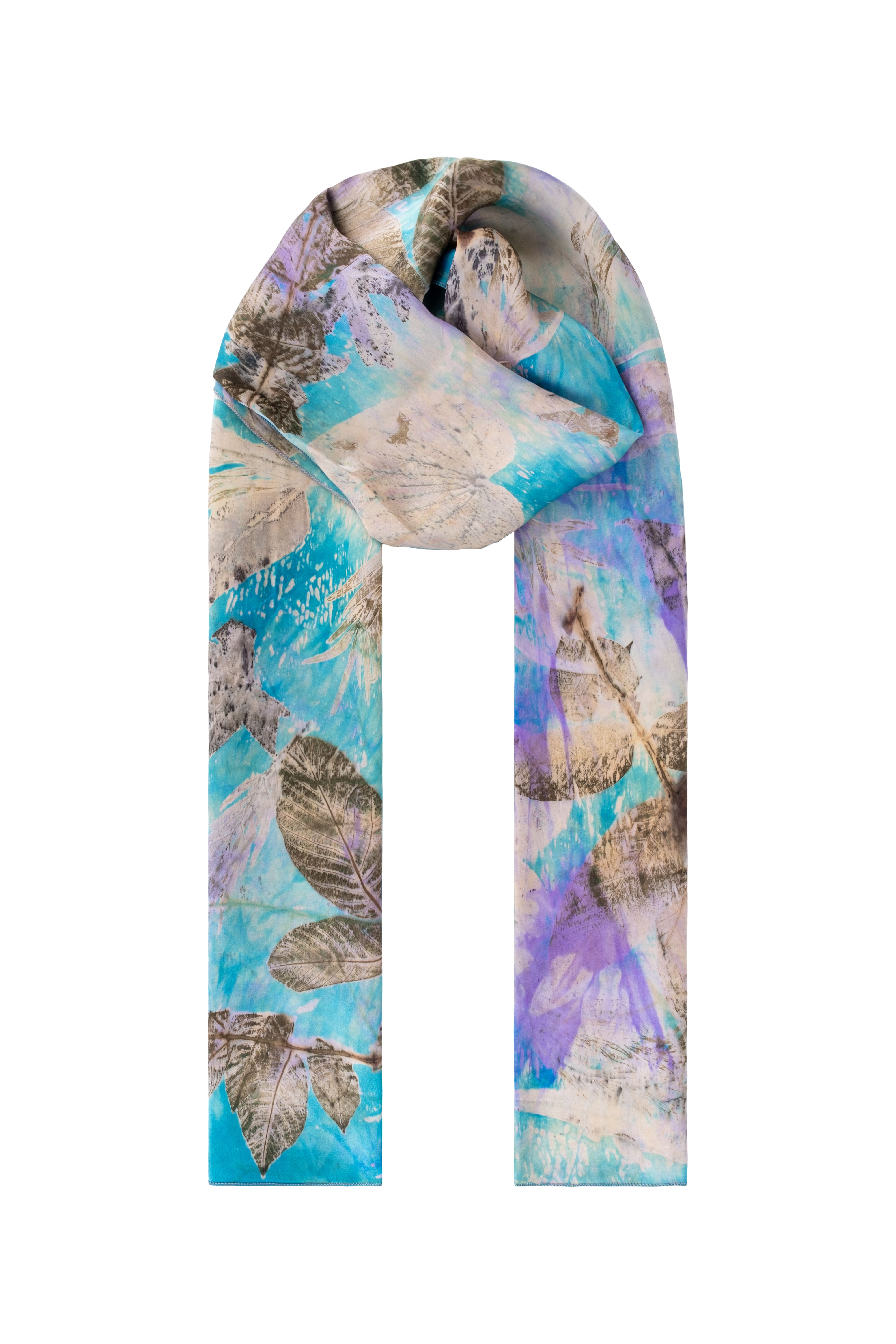 Mavi Saf İpek El Baskısı Ekolojik Şal 90 x 200 cm