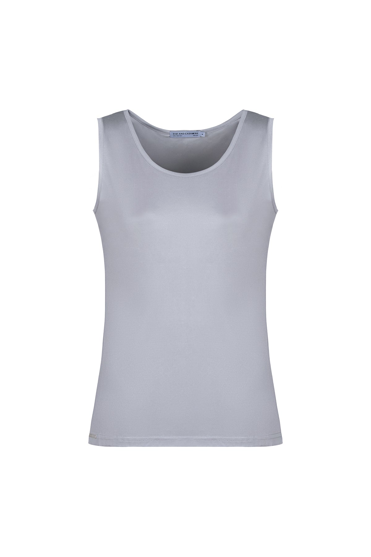 Gri Marina İpekli Yuvarlak Yaka Kolsuz T-Shirt