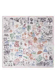 Ekru Lacivert Lena Saf İpek Eşarp 70x70 cm