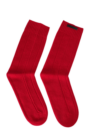 Kırmızı Saf Kaşmir Ribanalı Kadın Çorap