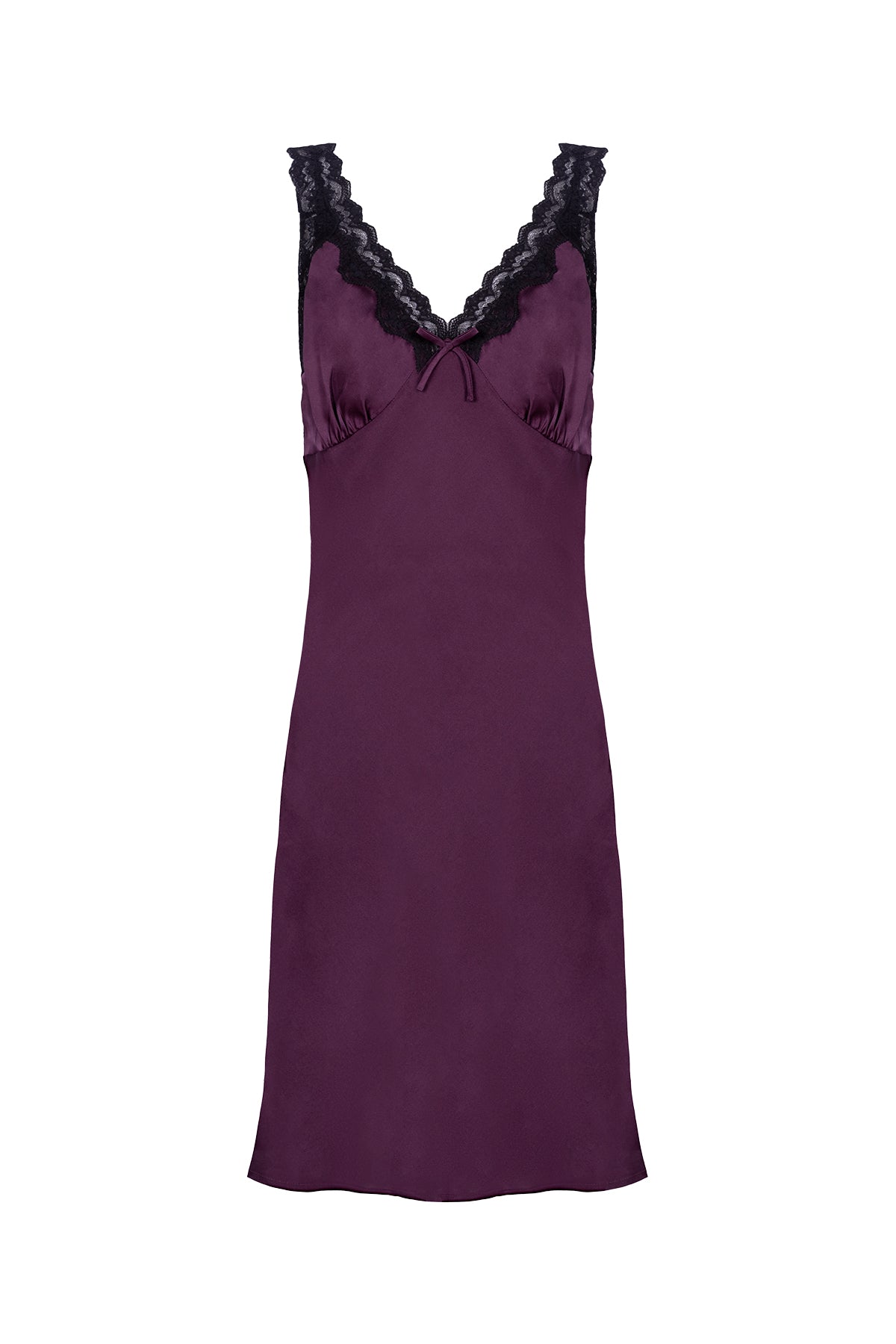 Bordo Cindy Saf İpek Dantel Detaylı Gecelik