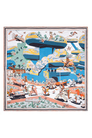 Kırmızı Mavi Lara Saf İpek Baskılı Eşarp 90x90 cm