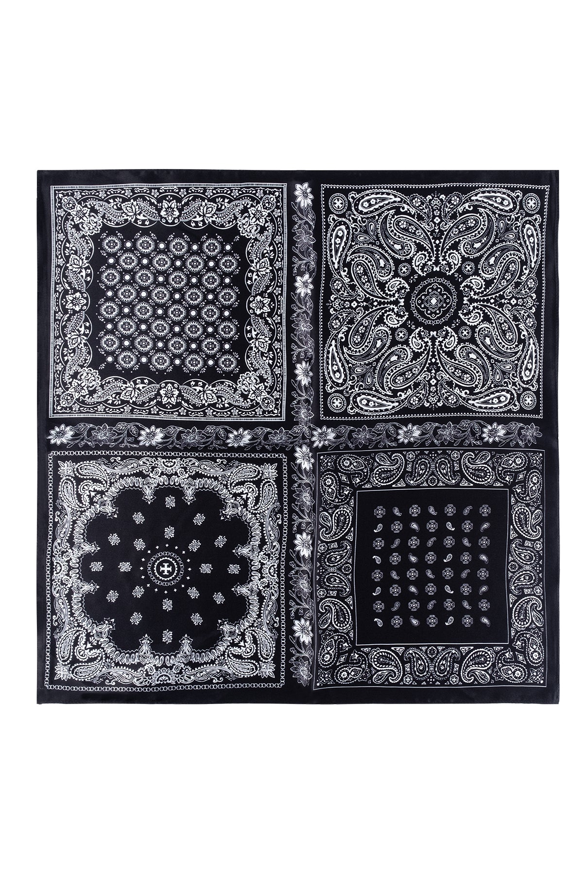 Siyah Beyaz Laila Saf İpek Kare Eşarp 50x50 cm