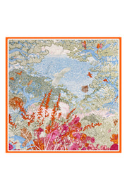 Turuncu Lara Saf İpek Roma Çift Taraflı Eşarp 90x90 cm